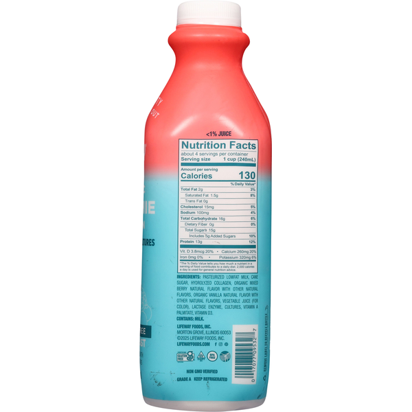 Lifeway Probiotic Smoothie + Collagen, Lactose Free, Berry Blast
