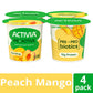 Activia Proactive Peach Mango Prebiotic and Probiotic Yogurt, Creamy Low Fat Yogurt Cups, 5.3 oz, 4 Count