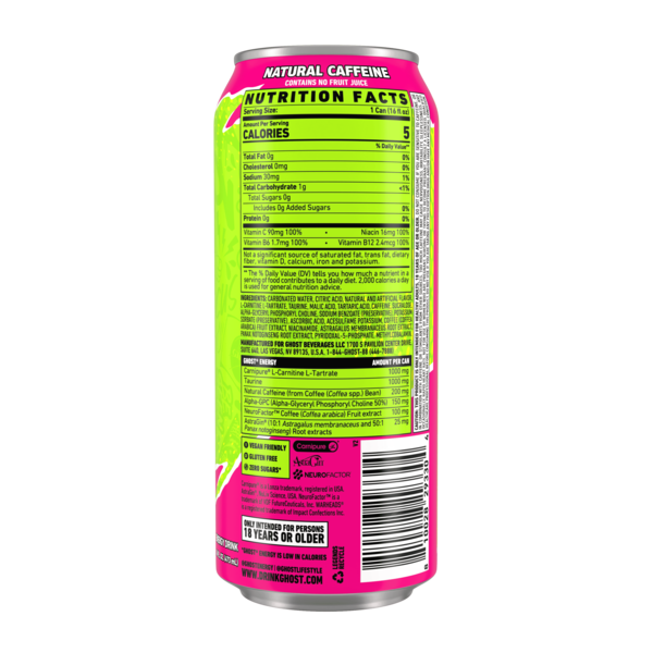 GHOST Zero Sugar Energy Drink, Warheads Sour Watermelon