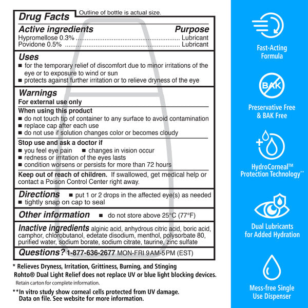 Rohto Dual Light Relief Lubricant Eye Drops - 0.6 fl oz