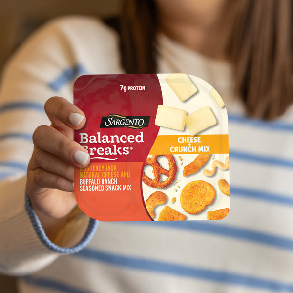 Sargento Balanced Breaks® Cheese + Crunch Mix Monterey Jack Natural Cheese and Buffalo Ranch Seasoned Snack Mix of Pretzels, Roasted Cashews, Corn Sticks, Toasted Bread Chips, Pita Chips, 3-Pack