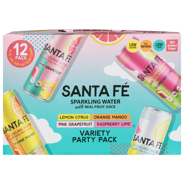 Santa Fe Sparkling Water Lemon Citrus, Orange Mango, Pink Grapefruit, Raspberry Lime