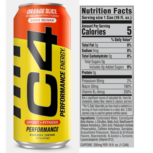 C4 Energy Performance Energy Drink, Carbonated, Orange Slice