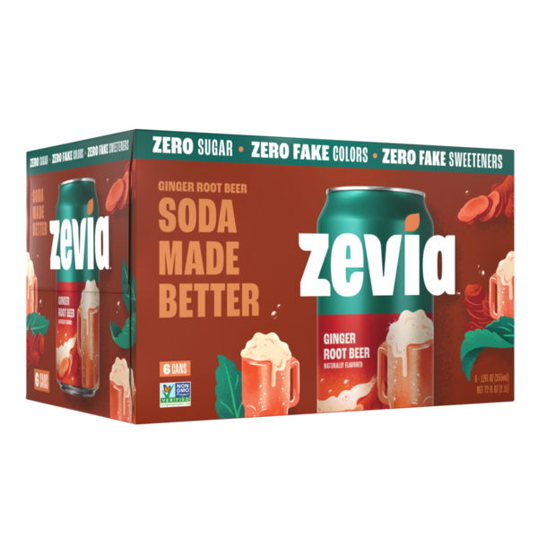 Zevia Soda, Zero Sugar, Ginger Root Beer