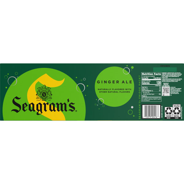 Seagram's Ginger Ale Soda Soft Drinks Fridge Pack Cans