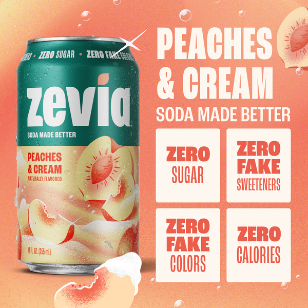 Zevia Soda, Zero Sugar, Peaches and Cream
