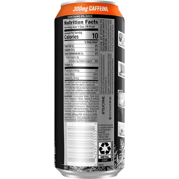 C4 Energy Drink, Frost Bitten Citrus, Zero Sugar
