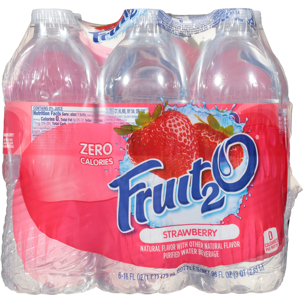 Fruit 2 O Purified Water Beverage, Strawberry, 6 Pack