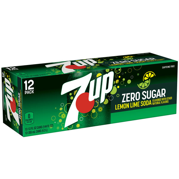 7UP Soda, Lemon Lime, Zero Sugar, 12 Pack