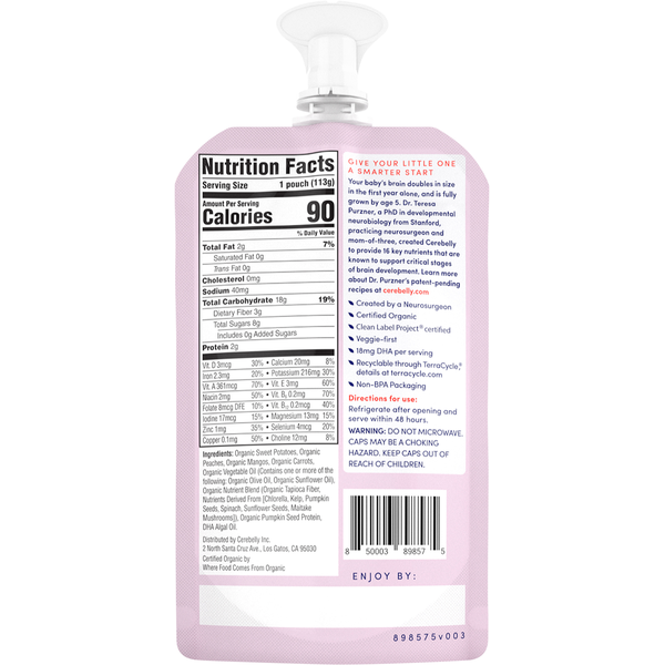 Cerebelly Baby Puree, Organic, Sweet Potato Peach, with Mango, Smoothie-Style