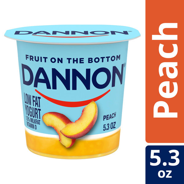 Dannon Fruit on the Bottom Peach Low Fat Yogurt, Gluten Free Snacks with Real Peach Pieces, Good Source of Calcium and Vitamin D, 5.3 OZ Yogurt Container