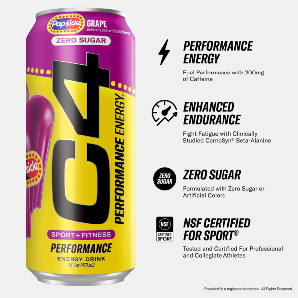 C4 Energy Performance Energy Drink, Carbonated, Grape Popsicle