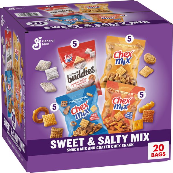 Muddy Buddies Sweet and Salty Mix and Chex Mix Snacks Variety Pack