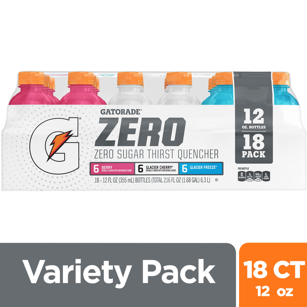 Gatorade Thirst Quencher, Zero Sugar, Berry/Glacier Cherry/Glacier Freeze, 18 Pack