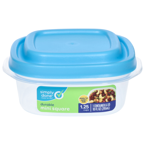 Simply Done Container & Lid, Durable, Mini Square, 1.25 Cup