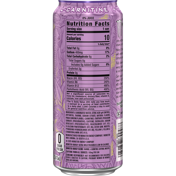 Monster Zero Sugar Ultra Wild Passion Energy Drink