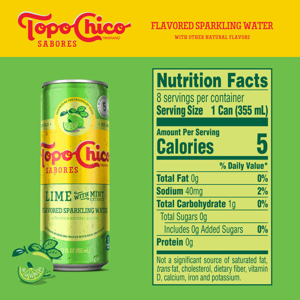 Topo Chico Sabores Lime with Mint Extract Sparkling Water Cans