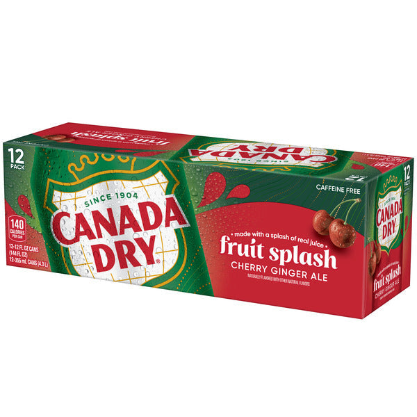 Canada Dry Fruit Splash Cherry Ginger Ale Soda, 12 fl oz cans, 12 pack
