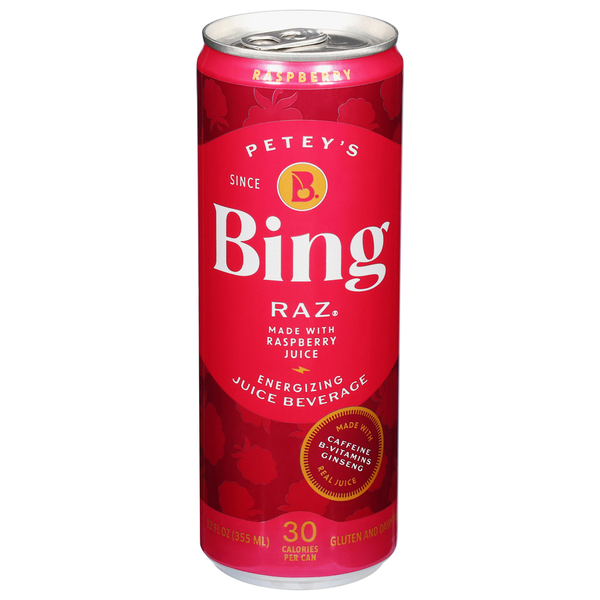 Petey's BING Energizing Juice Beverage, Raz