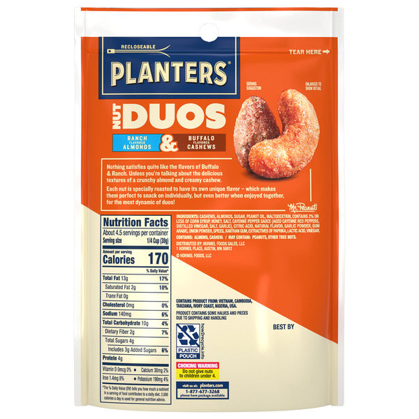 Planters Nut Duos Whole Ranch Flavored Almonds and Whole Buffalo Flavored Cashews