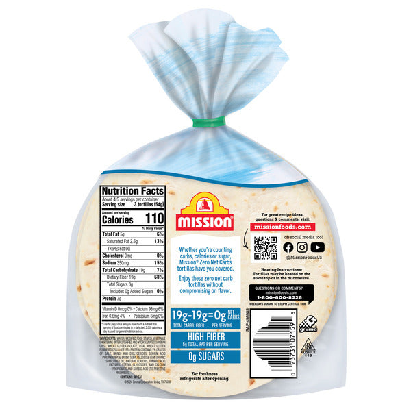 Mission Zero Net Carbs Original Flour Tortillas, Street Tacos Size, 14 Count