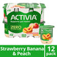 Activia Zero 0g Added Sugar Strawberry Banana & Peach Probiotic Nonfat Yogurt Cups, 4 oz, 12 Count