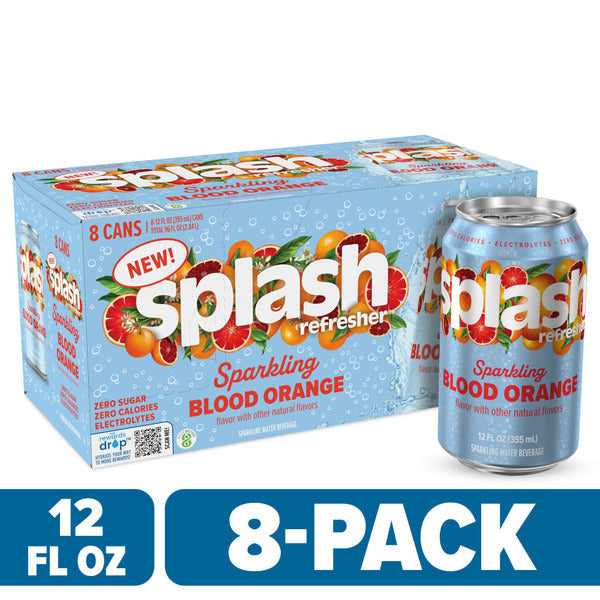 SPLASH Refresher Sparkling Water, Blood Orange Flavor - 12 Fl Oz Cans, 8 Pack