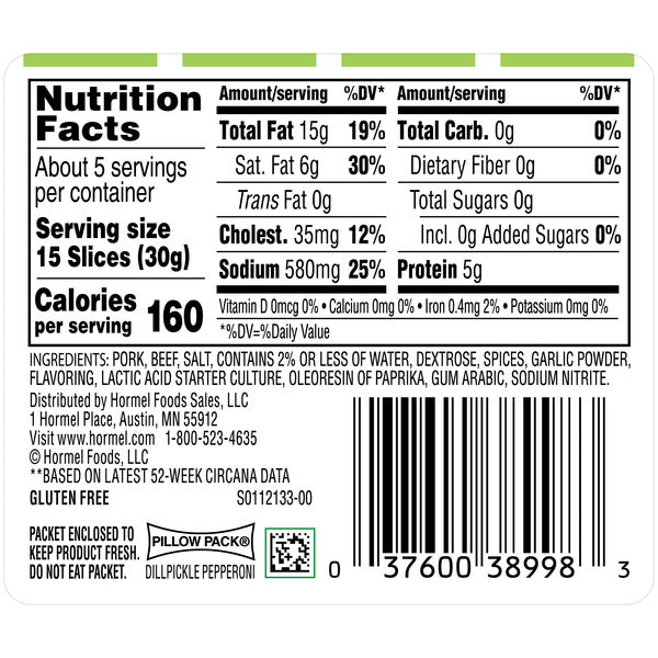 HORMEL Pepperoni 5oz Dill Pickle Pepperoni Pillow Pack Pizza Thickness, 5 OZ