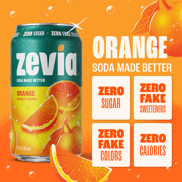 Zevia Soda, Zero Sugar, Orange