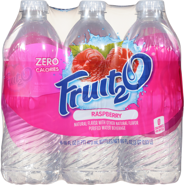 Fruit 2 O Purified Water Beverage, Raspberry, 6 Pack