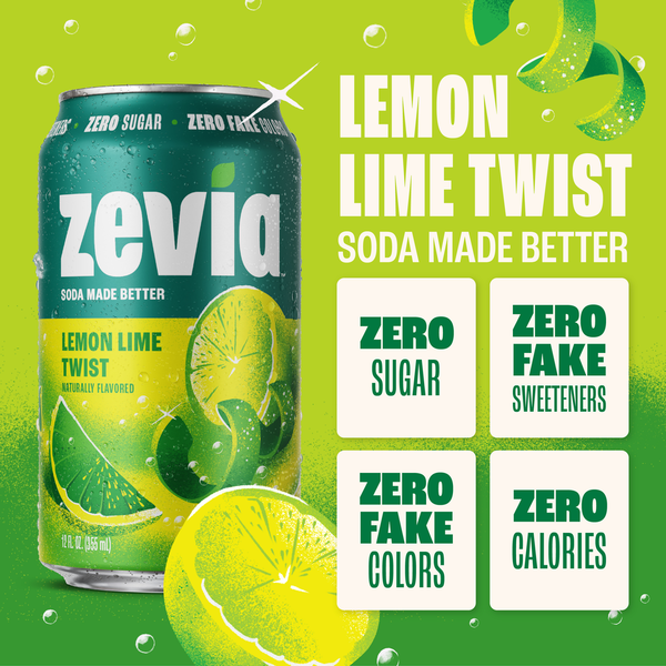 Zevia Soda, Lemon Lime Twist, Zero Sugar, 6 Pack