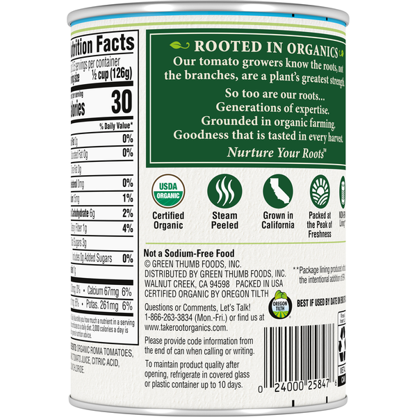 Take Root Organics Tomato, Diced