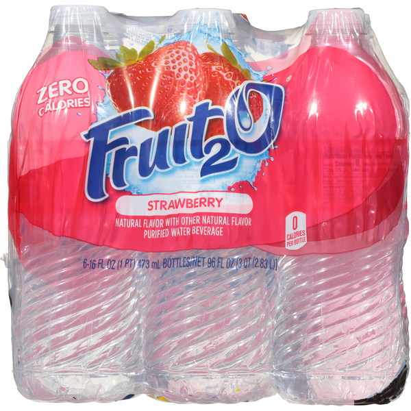 Fruit 2 O Purified Water Beverage, Strawberry, 6 Pack