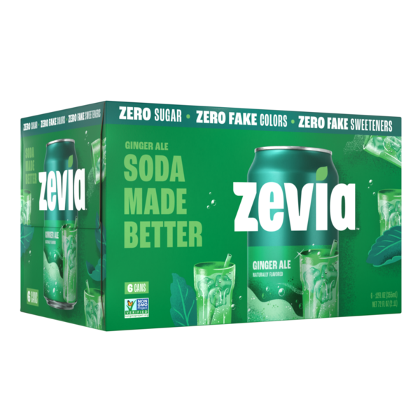Zevia Soda, Zero Sugar, Ginger Ale, 6 Cans
