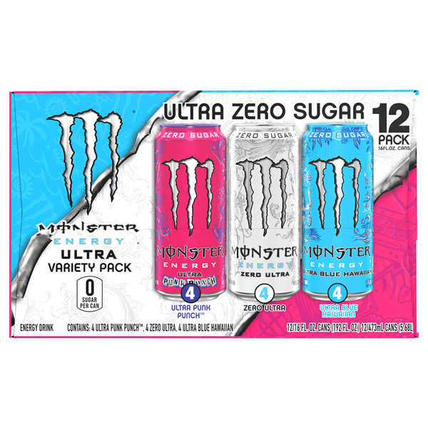 Monster Zero Sugar Punk Punch/Blue Hawaiian Energy Drink Variety Pack