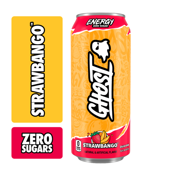 GHOST Zero Sugar Energy Drink, Strawbango