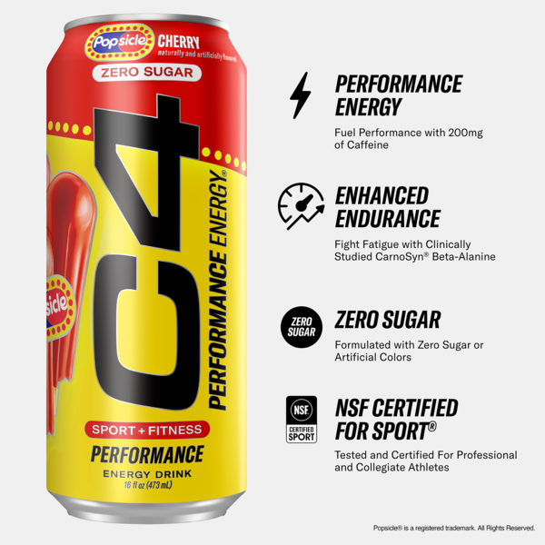 C4 Energy Performance Energy Drink, Carbonated, Cherry Popsicle