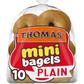 Thomas’ 10 ct, Plain, Mini Bagels, Kosher, Bagels, 15 oz
