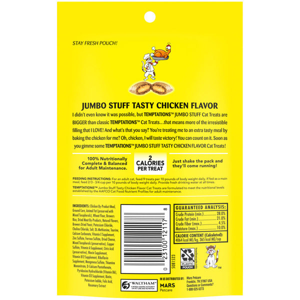 TEMPTATIONS Jumbo Stuff Crunchy and Soft Cat Treats Tasty Chicken Flavor