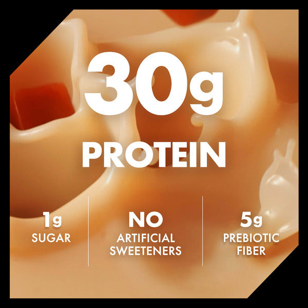 Oikos Protein Shake, Salted Caramel, 30g High Protein Drinks, Shelf Stable, Ready to Drink, 5g Prebiotic Fiber, 12 fl oz Bottle, 4 Count