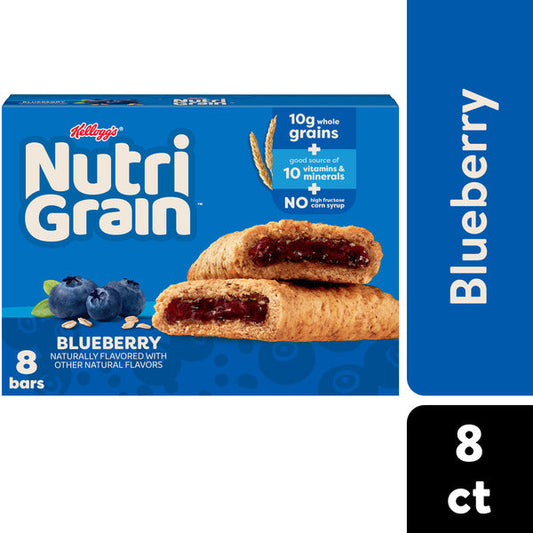 Kellogg’s Nutri-Grain Blueberry Breakfast Bars, Made with 10g Whole Grains, 8 Count