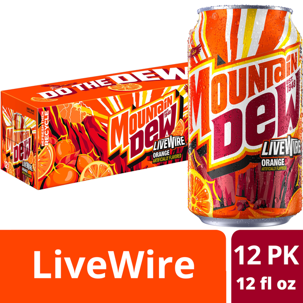 Mountain Dew Live Wire Soda Pop Citrus with Orange Natural and Artificial Flavor Soda