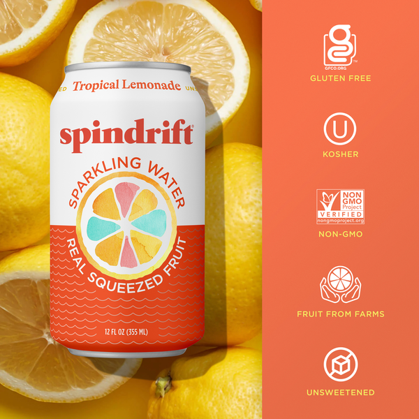 Spindrift Sparkling Water, Tropical Lemonade, Unsweetened
