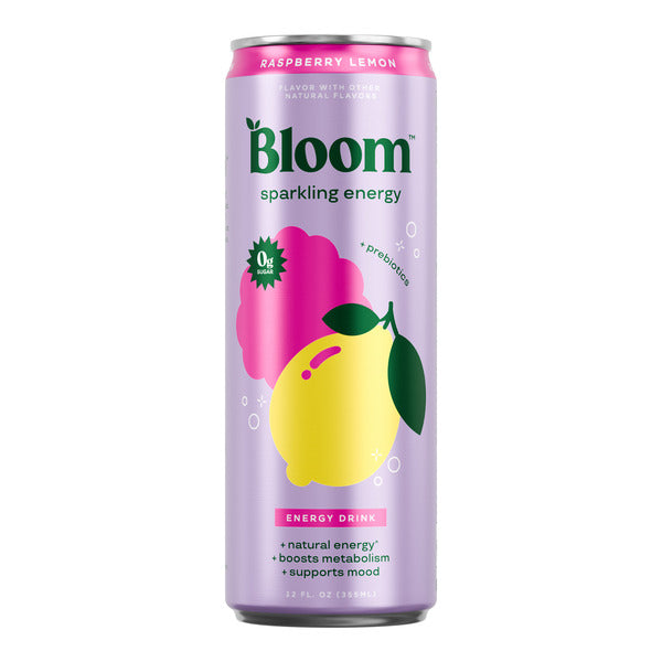 Bloom Sparkling Energy Carbonated Raspberry Lemon Sparkling Energy Drink