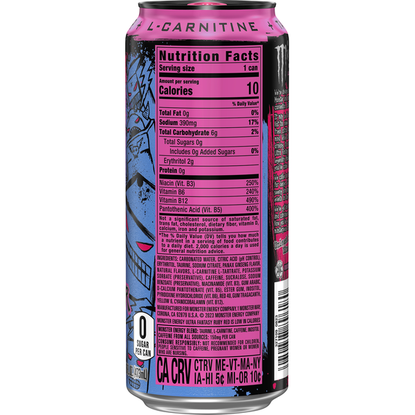Monster Ultra Fantasy Ruby Red Zero Sugar Energy Drink