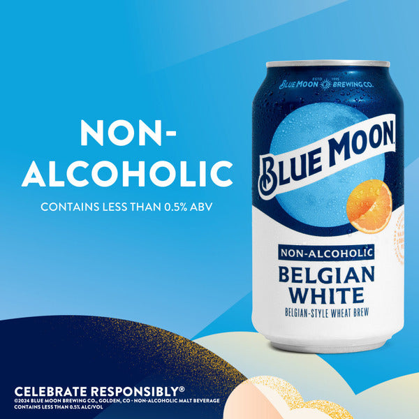Blue Moon Non-Alcoholic Belgian White , 12-pack, 12-oz beer cans, 0.45% ABV