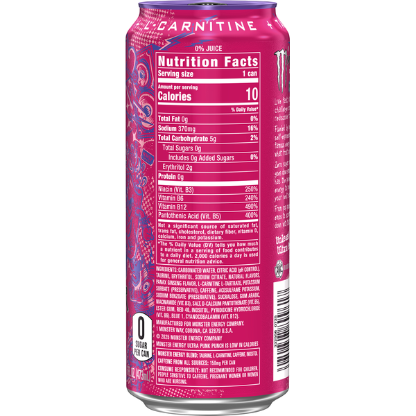 Monster Zero Sugar Punk Punch Energy Drink