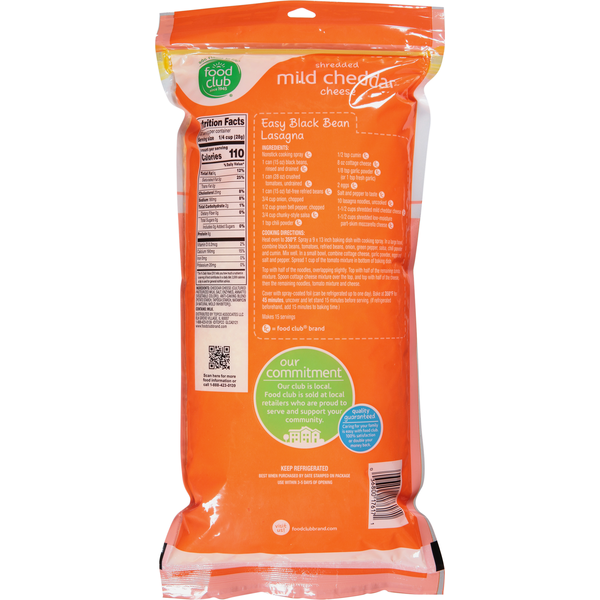 Food Club Shredded Cheese, Mild Cheddar