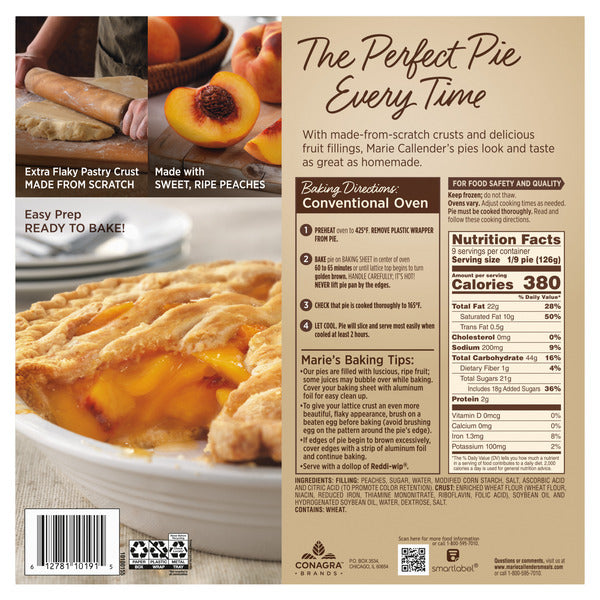 Marie Callender's Lattice Peach Pie Ready to Bake Frozen Dessert