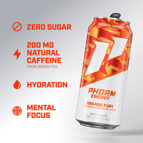 Phorm Energy , Orange Fury, 1 Single 16 Fl Oz Can, 200Mg Natural Caffeine From Green Tea